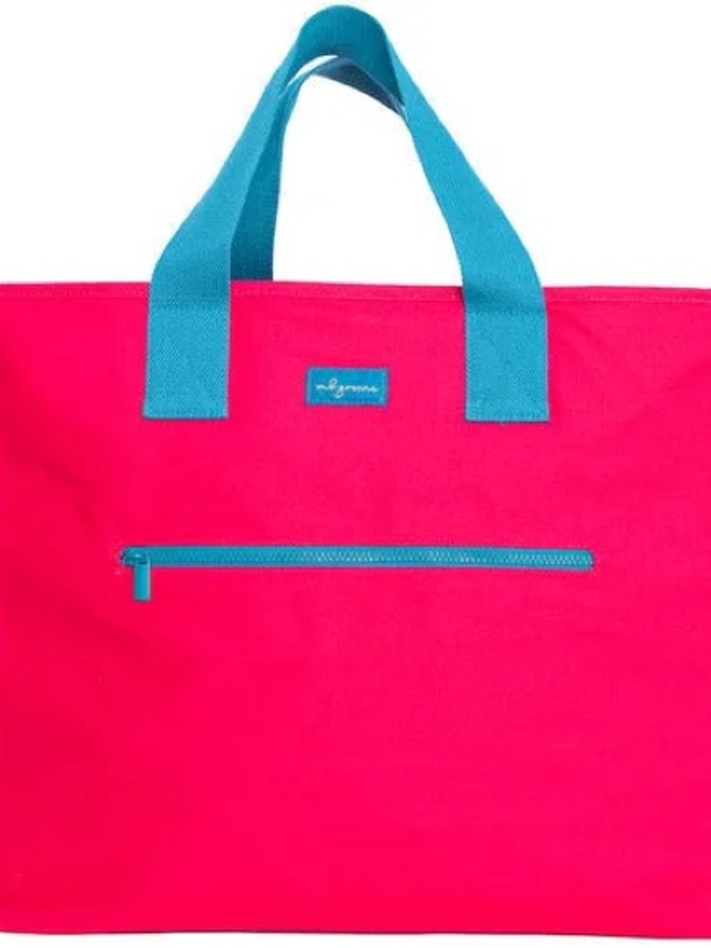 mb greene Large Bright Pink Tote with Turquoise Handles